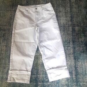 d. jeans Wide Cuff High Waist "Boyfriend " White Denim Jeans, BARELY PRE-WORN